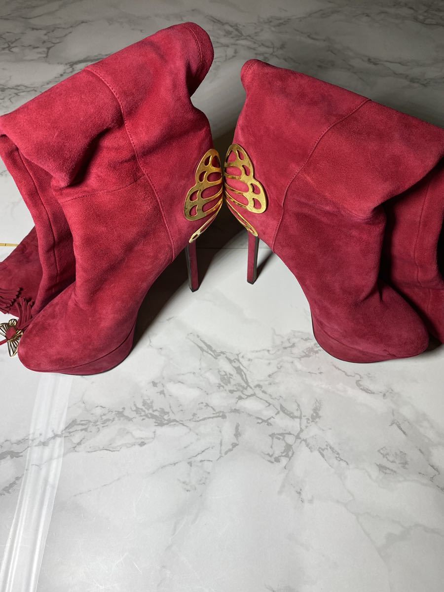 Sergio Rossi 赤蝶プラットフォームロングニーハイブーツ 351/2美品拍卖