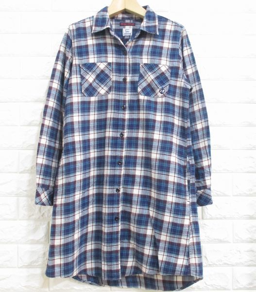 【ブルーブルー×グリーンレーベルリラクシング】ハリラン/BLUE BLUE◆ロング丈 チュニック ネルシャツ/日本製◆2/M拍卖