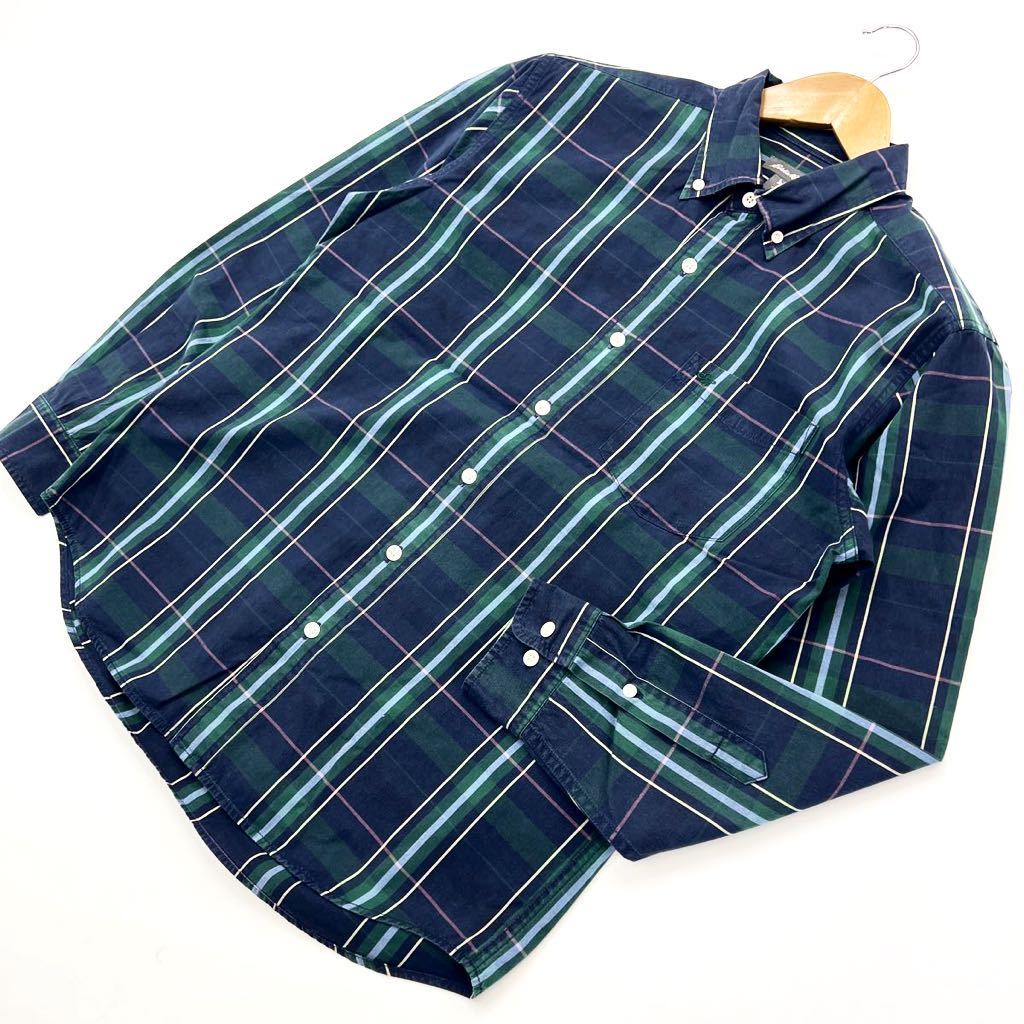 エディーバウアー ☆ Eddie Bauer 間違いない配色♪ チェック ボタンダウン シャツ 長袖 ネイビー グリーン ライトブルー S アメカジ■S673拍卖