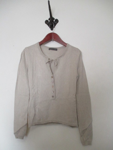 experiencebyconquest ベージュ襟紐付きVネック薄手ニット(110322②拍卖