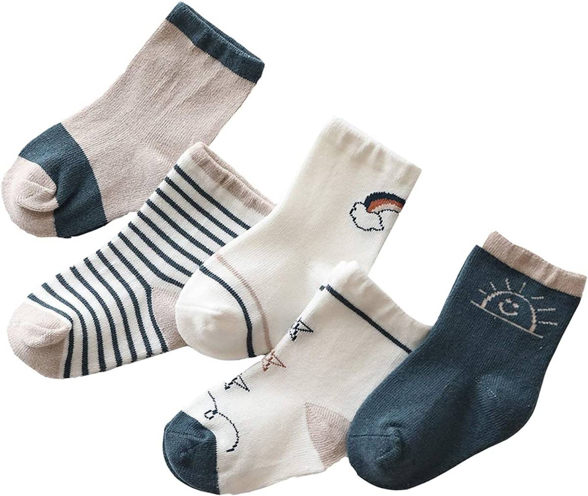 Tengcong 子供 靴下 ソックス ベビー キッズ 綿 メッシュ素材 春秋冬適用 女の子 男の子 5足セット (天気シリーズ#, S:12-14cm/1-3歳)拍卖