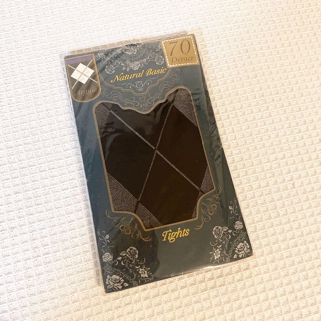 新品★アーガイル柄パンティストッキングM-Lサイズ インナーウェア パーティ キャバ嬢タイツ おしゃれ ダイヤ柄ブラック黒ギャル70デニール拍卖