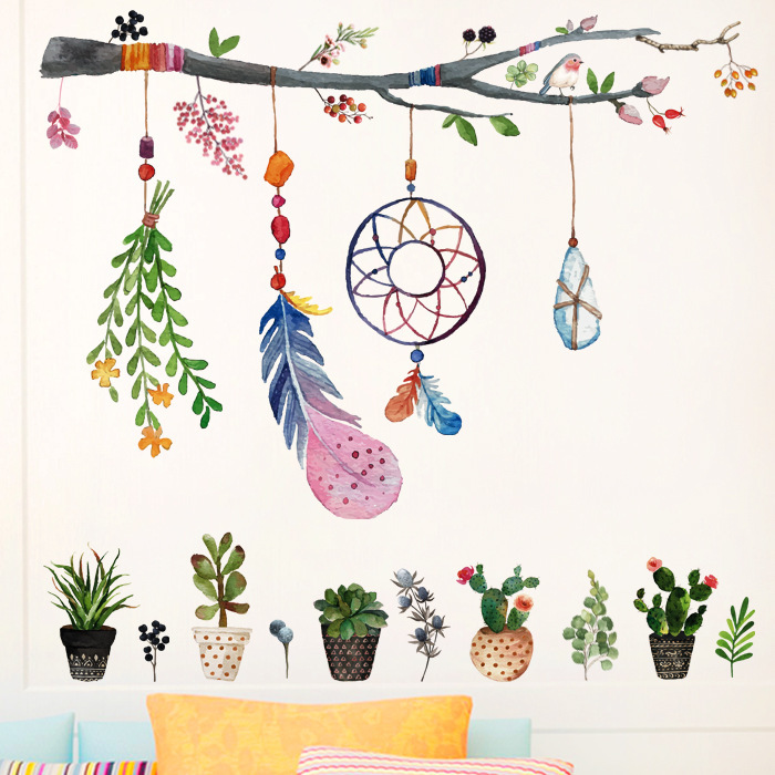 ウォールステッカー YAC088 ガーデン 植木鉢 羽毛 癒す DIY 壁紙 インテリアシート 剥がせるシール 送料無料拍卖