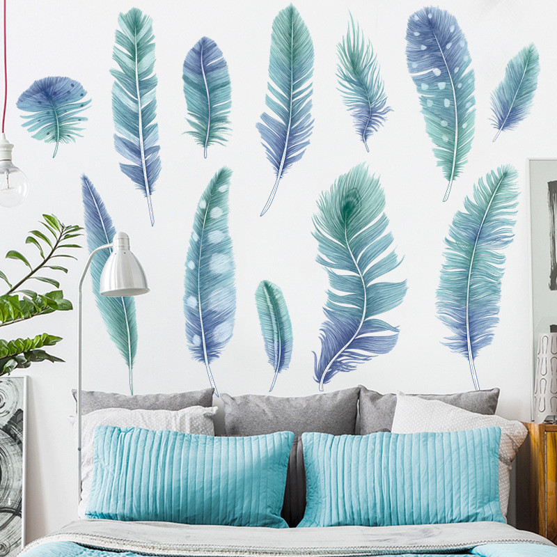 ウォールステッカー YAC096 ブルー 羽毛 癒す DIY 壁紙 インテリアシート 剥がせるシール 送料無料拍卖