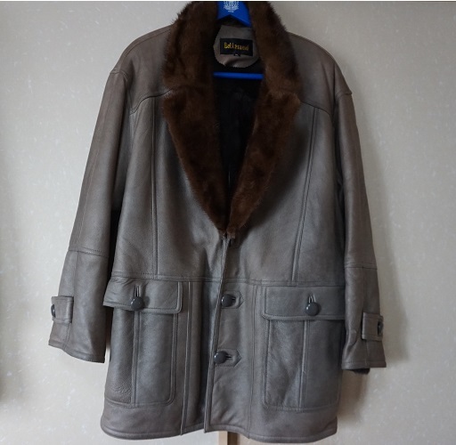 ★韓国製衿ミンク付きムードレザーコート★XL拍卖