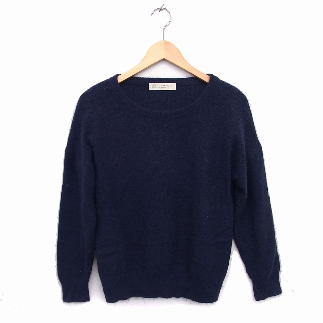 B&Y ユナイテッドアローズ BEAUTY&YOUTH ビューティー&ユース ニット セーター クルーネック アンゴラ混 リブ 無地 長袖 紺 ネイビー拍卖