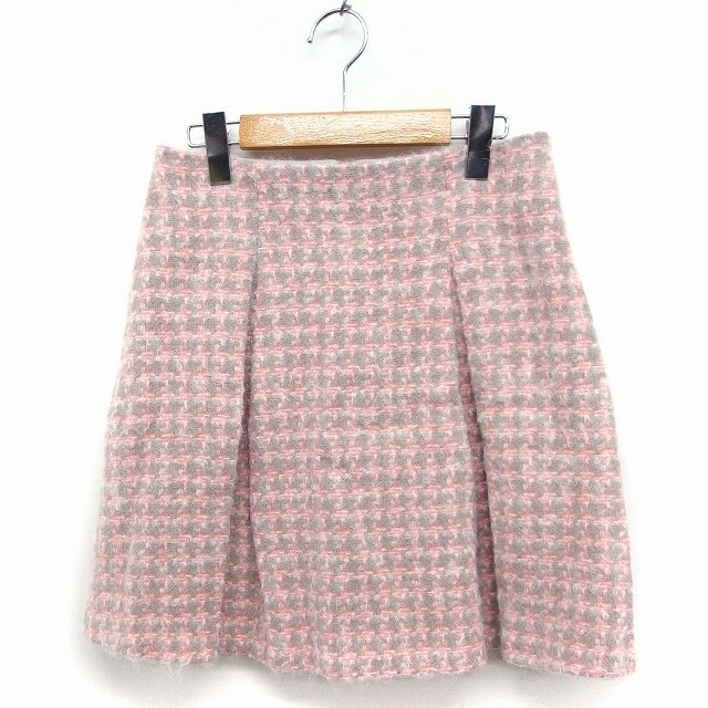 アンタイトル UNTITLED タック フレア スカート ミニ 総柄 アルパカ混 ウール 2 ピンク グレー /FT39 レディース拍卖