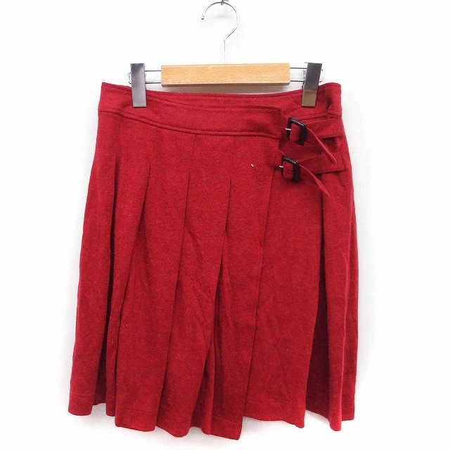 アバハウス ドゥヴィネット abahouse devinette プリーツ スカート ミニ フレア ベルト ラップスカート 無地 ウール レッド 赤 /FT10 レデ拍卖