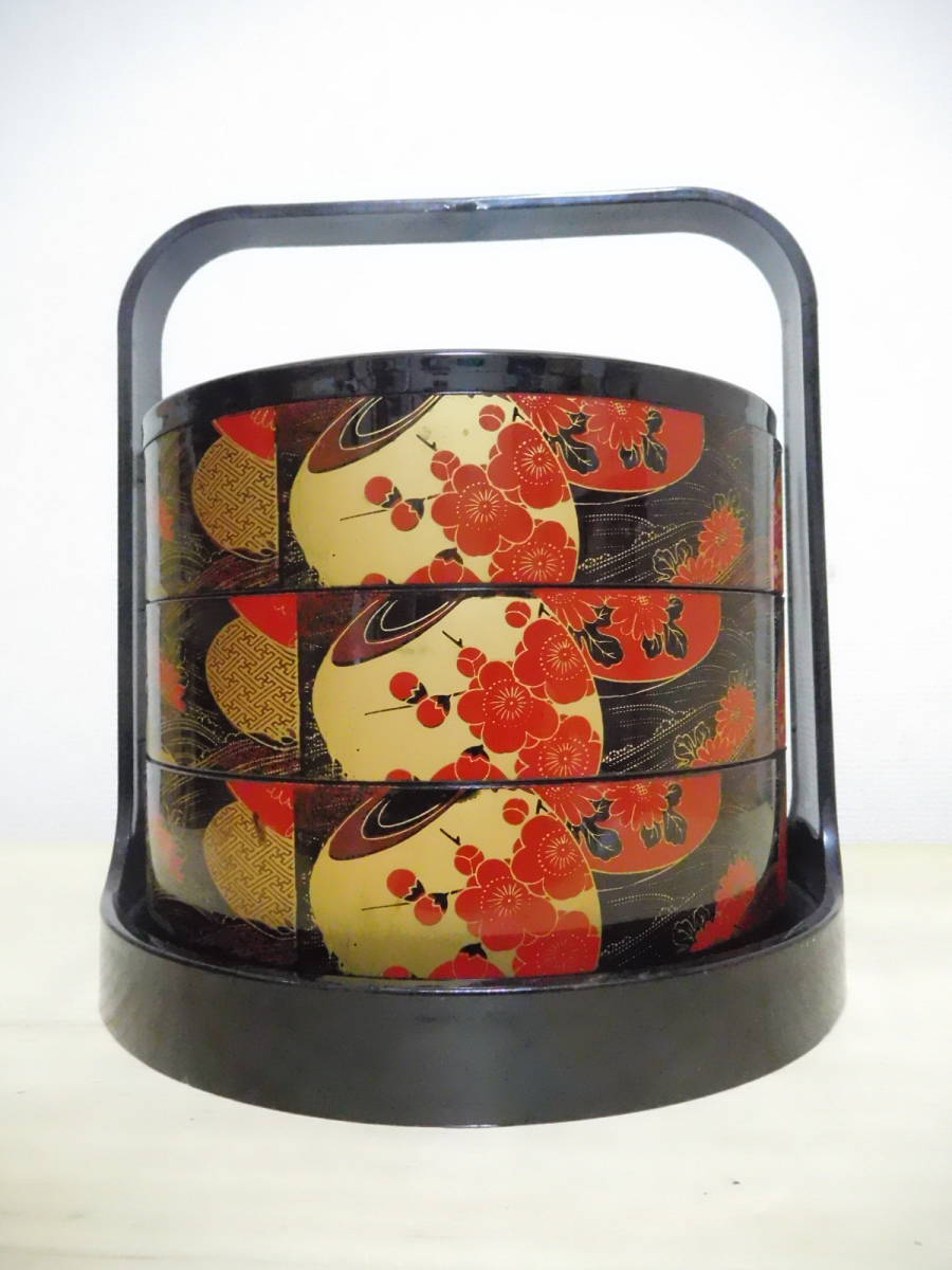E27-2S おせち料理 3段重箱 ケース付 プラスチック 中古 (20-上)拍卖