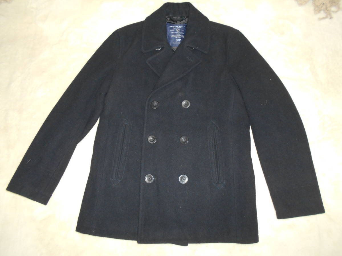 【特別価格】★AMERICAN EAGLE OUTFITTERS no.9541 ウール系ダブルブレスト ショート(着丈740㎜)コート★黒sizeS★拍卖