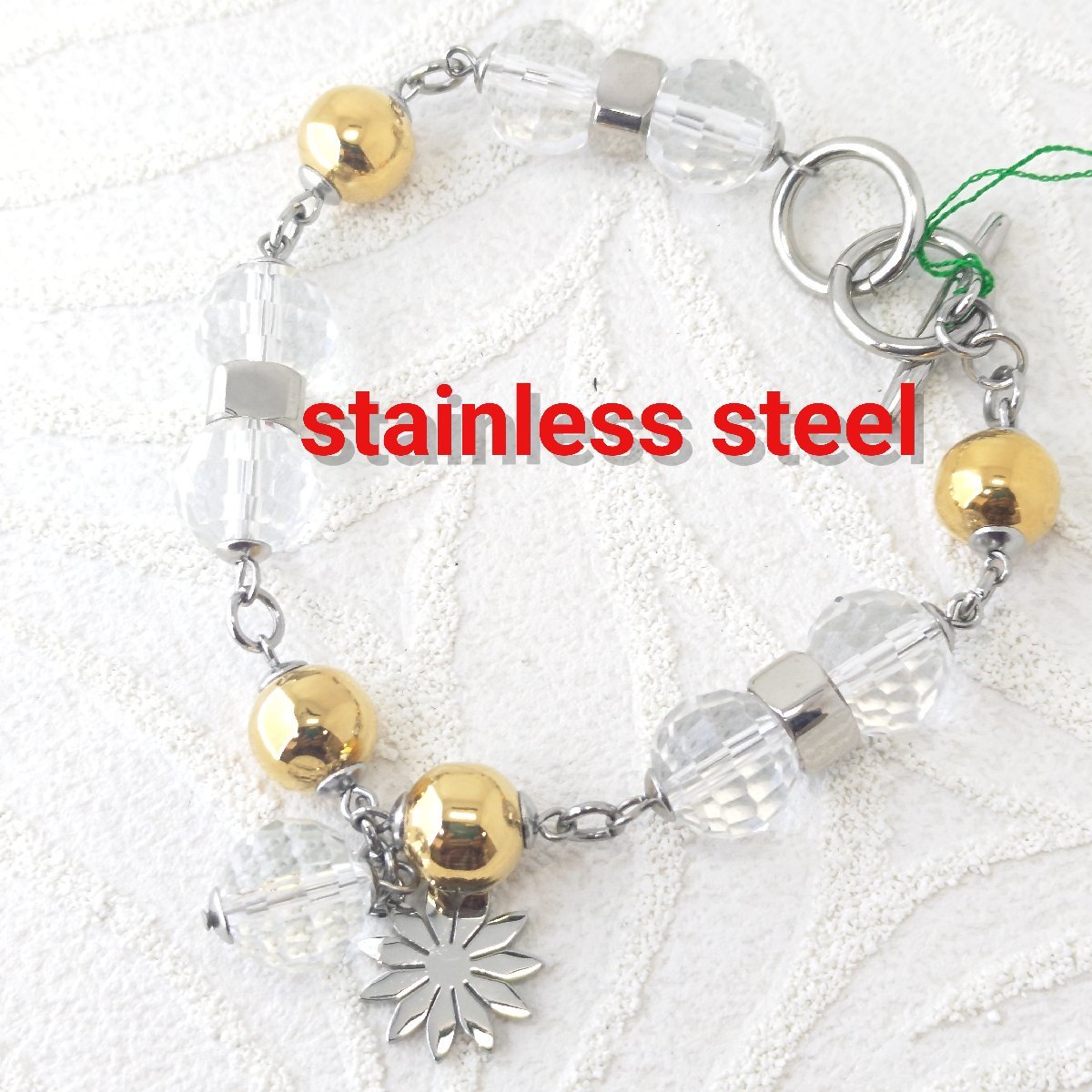 ブレスレット クリアストーン シルバーカラーゴールドボール 激安 サージカルステンレス プレゼントにも拍卖