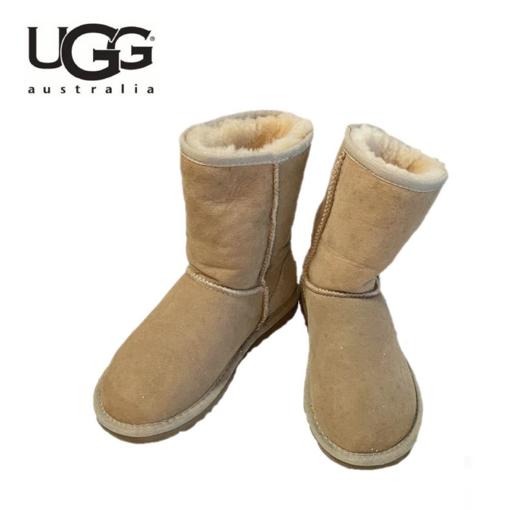 【中古】 破れあり UGG アグ 5825 ショートブーツ レディース ムートン 靴 キャメル ブラウン 22.0cm拍卖