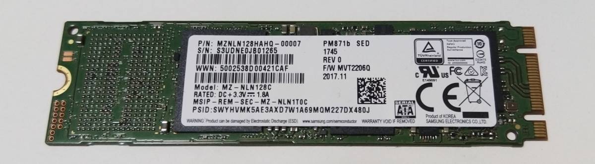 SAMSUNG MZNLN128HAHQ 128.0GB★M.2 SATA 128GB SSD中古動作品拍卖