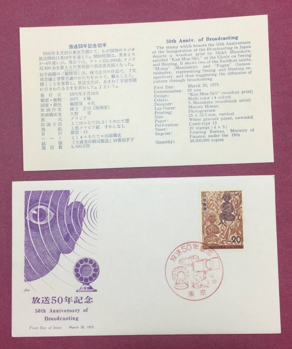 初日カバー FDC 放送50年記念 東京印 記念印拍卖