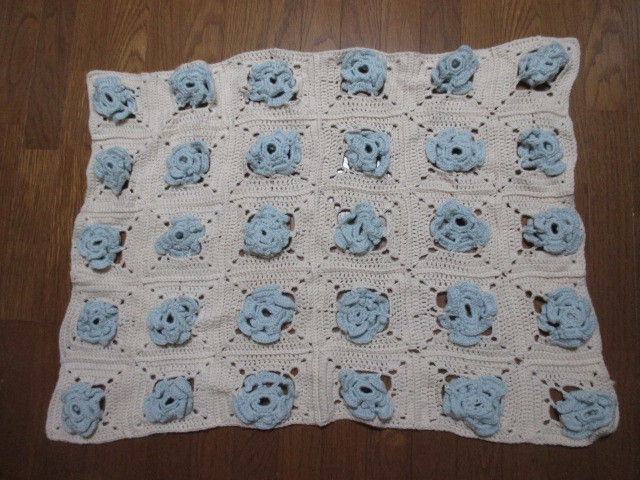 即決★USA Vintage ヴィンテージラグ ニットラグ ブランケット テーブルクロス アメリカ雑貨 ラグ インテリア☆花/53㎝×74㎝拍卖