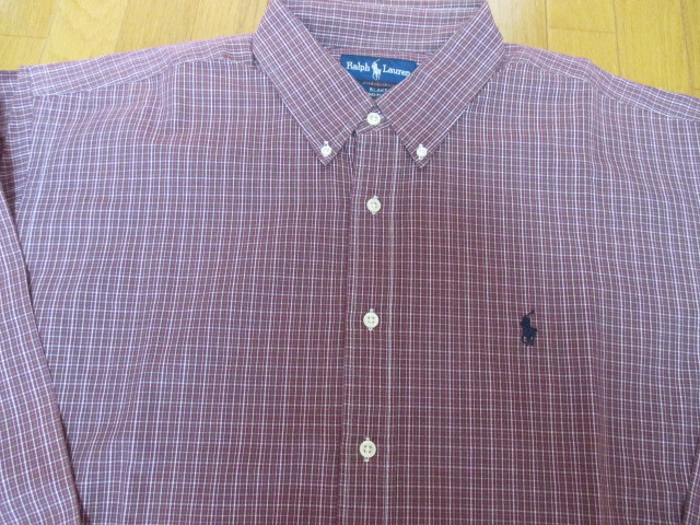 即決★RALPH LAUREN ラルフローレン 長袖シャツ☆エンジ系チェック・XL拍卖