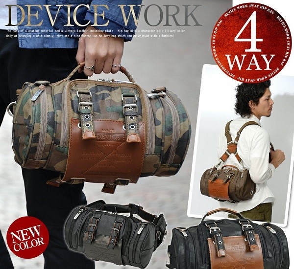 DEVICEデバイス ユニセックス 4way 本革ヒップバッグ カモフラのみ 迷彩 メンズ レディース アウトドア バッグ おしゃれ カモフラージュ拍卖