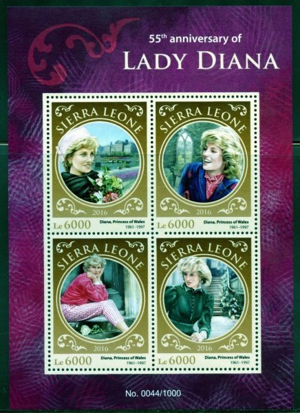 シエラレオネ切手『ダイアナ妃』4枚シート 2016拍卖