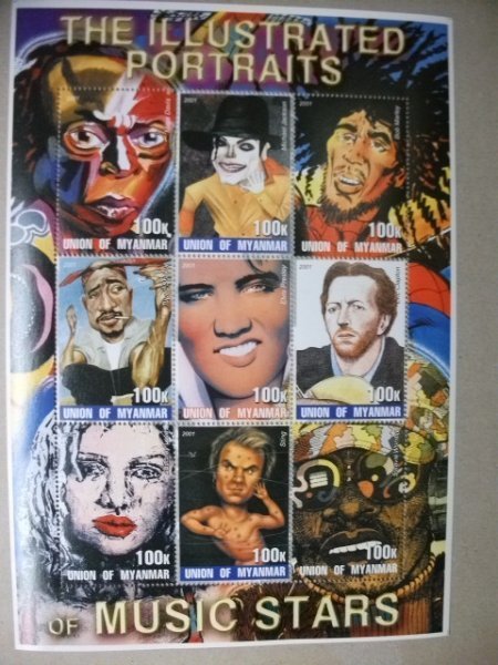 ミャンマー切手『スター似顔絵』9枚シートA 未使用拍卖