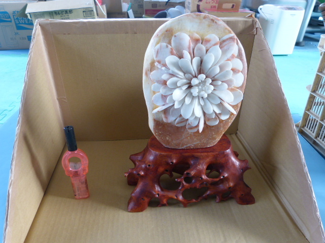 【中古】石細工 置物 花彫刻 詳細不明 彫刻 インテリア オブジェ コレクション 飾り 雑貨 台座拍卖
