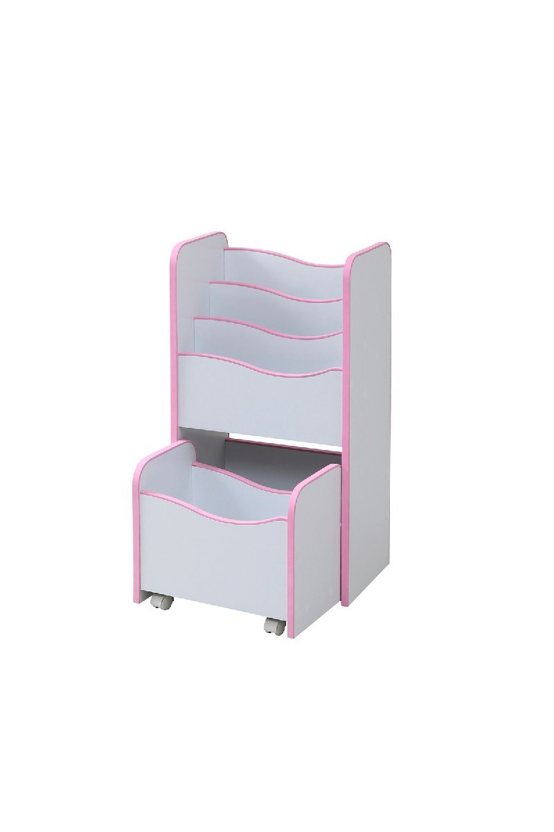 ソフトエッジで安全なキッズ rizm 子供用 絵本棚 ホワイト×ピンク拍卖