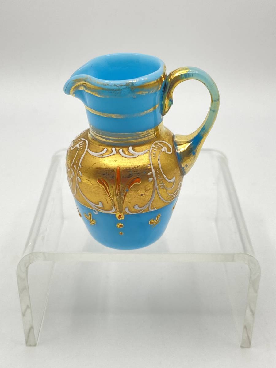 *レア * RARE* ANTIQUE MINIATURE Turquoise & Gold Jug アンティーク ミニチュア ターコイズ&ゴールド ジャグ *T832拍卖