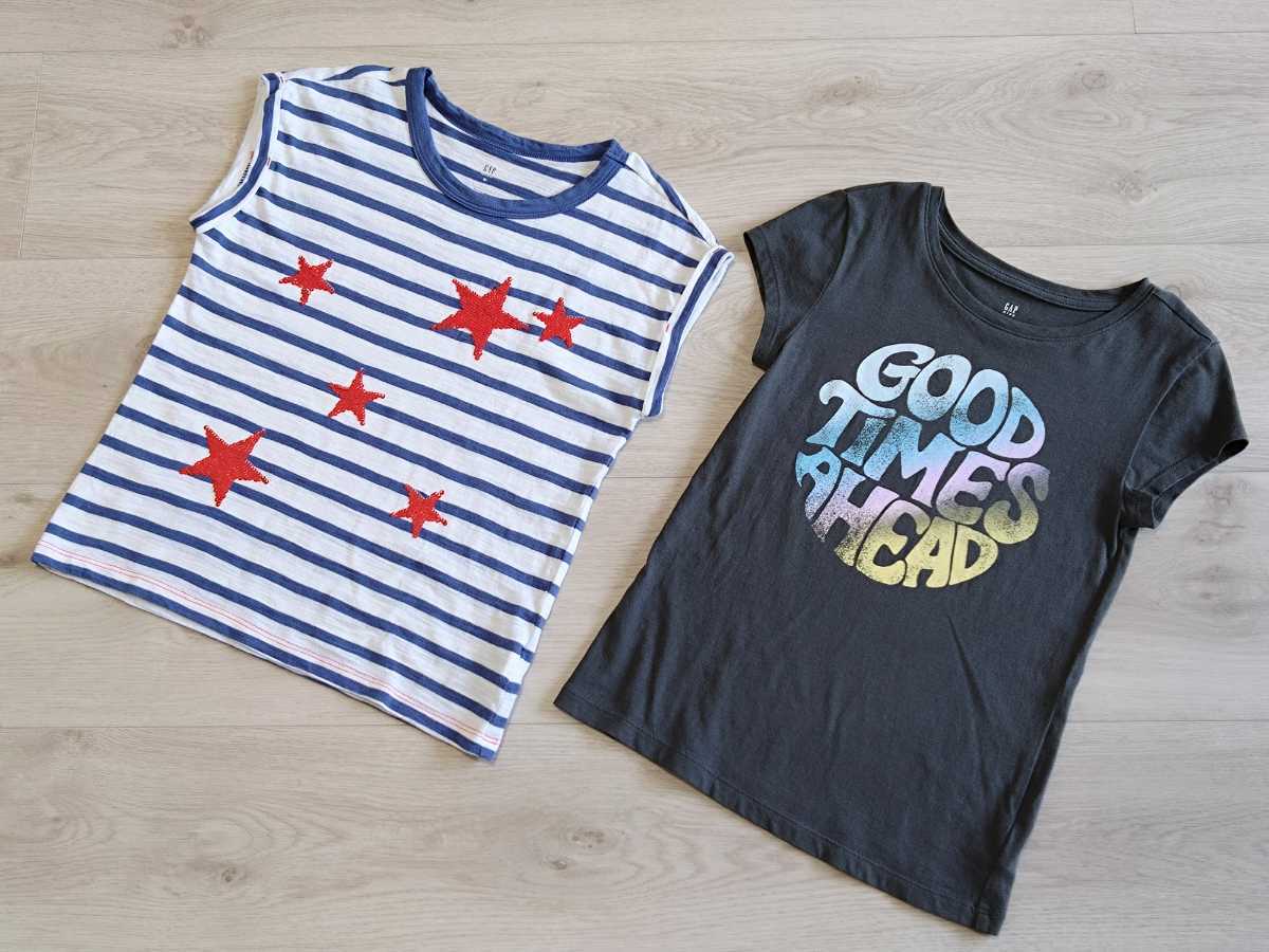 美品★GAPKIDS★半袖Tシャツ2枚セット★変身スパンコール★Mサイズ130cm★ギャップキッズ/ボーダー柄/プリント拍卖