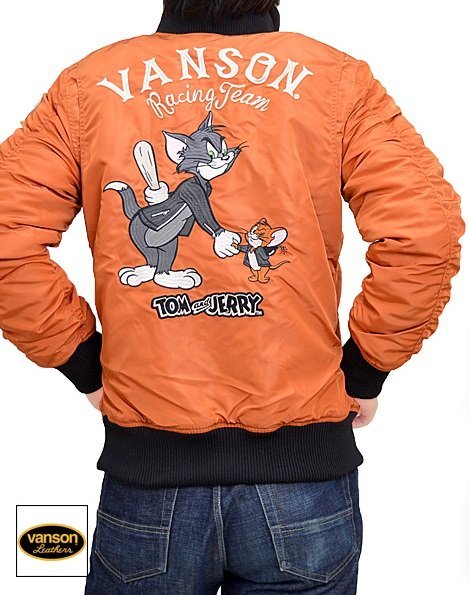 vanson×TOM&JERRY 刺繍MA-1フライトジャケット◆vanson オレンジXLサイズ TJV-2243 ヴァンソン バンソン トムとジェリー ミリタリー拍卖