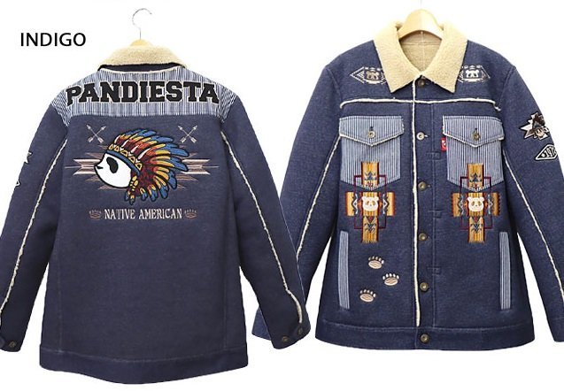 INDIAN-PDJボンディングランチジャケット◆PANDIESTA JAPAN インディゴMサイズ 592861 パンディエスタジャパン パンダ 刺繍拍卖