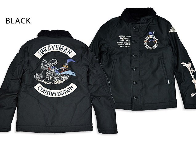 BR×LOONEYコラボ N-1デッキジャケット◆The BRAVE-MAN ブラックMサイズ LTB-2212 ブレイブマン 刺繍 ロードランナー ドカジャン拍卖