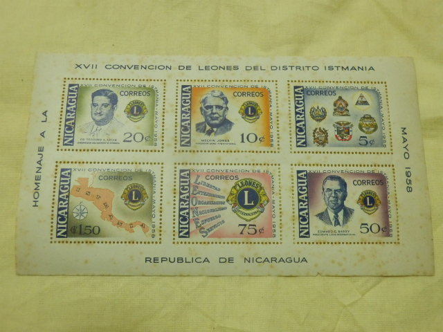 ニカラグア NICARAGUA 切手シート 未使用 6枚 1958年 XVⅡ CONVENCION DE LEONES DEL DISTRITO ISTMANIA MAYO 1958拍卖