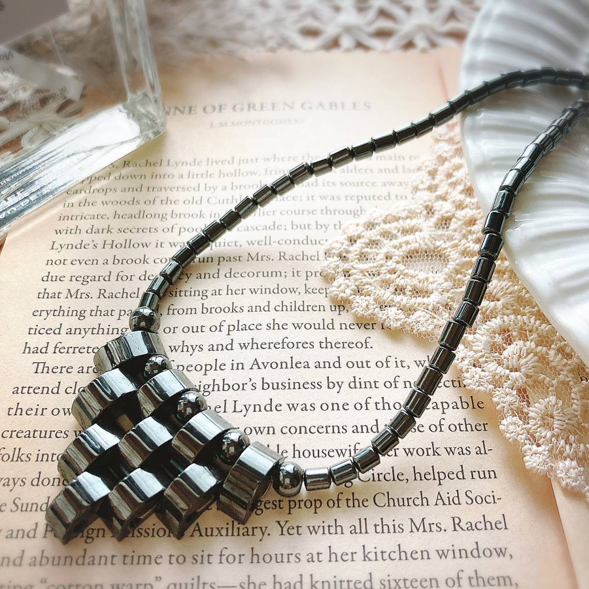 美品 モノトーンネックレス メタリック シック ダークグレー Japan Vintage jewelry accessories 0426拍卖