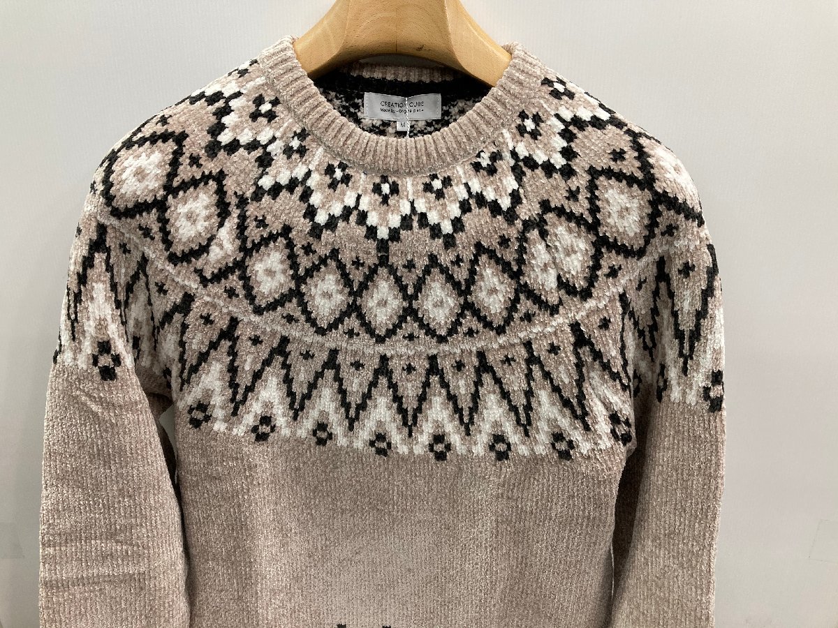 ★送料割引!セーター モールニット クルーネック ノルディック柄 LL ベイジ CREATION CUBE★未使用格安 !拍卖