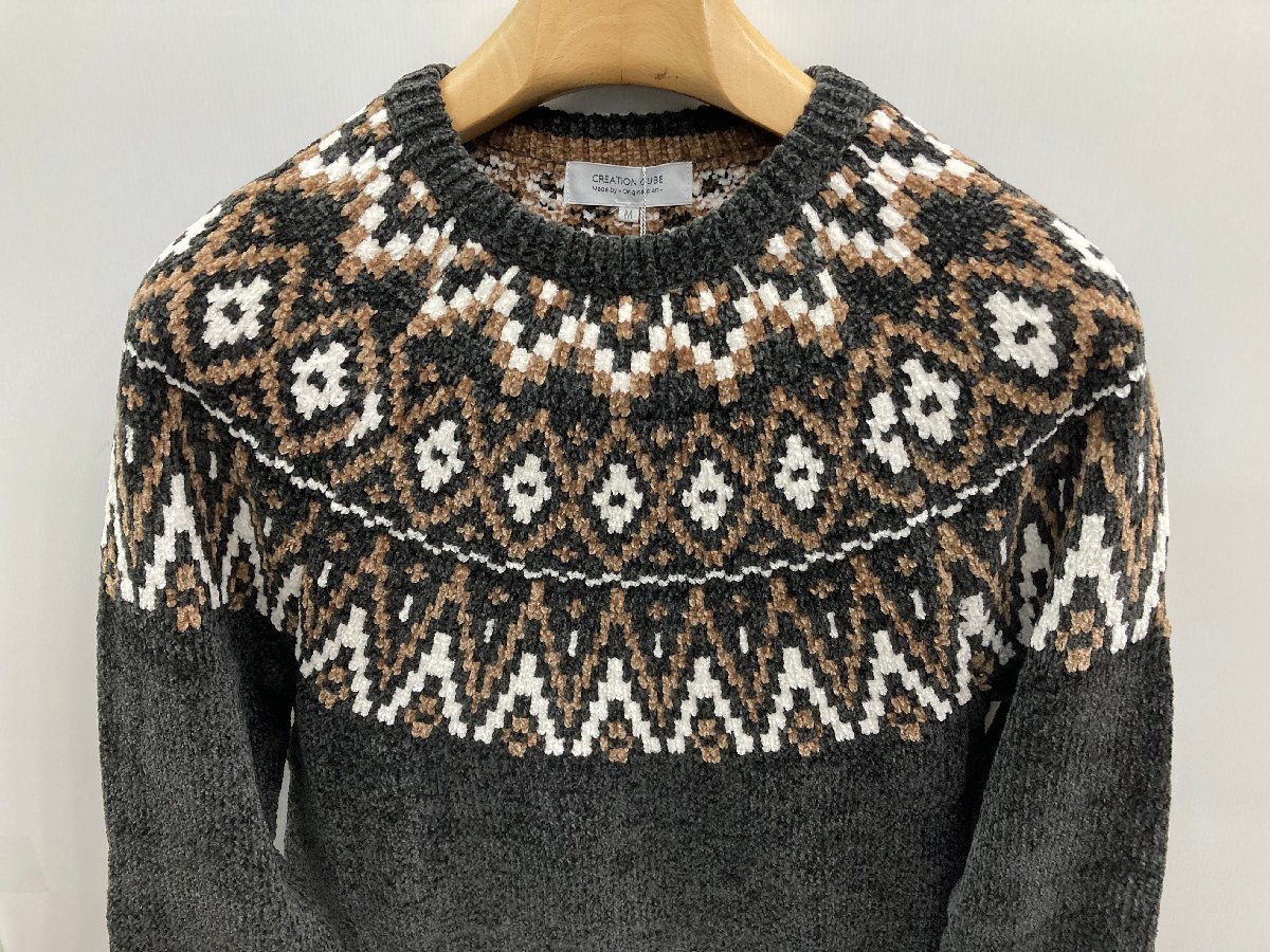 ★送料割引!セーター モールニット クルーネック ノルディック柄 M チャーコールグレィ CREATION CUBE★未使用格安 !拍卖