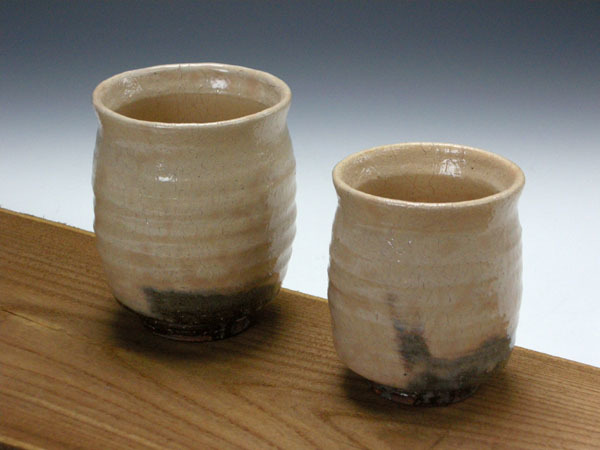 【萩焼】山根清玩 作 萩粉引夫婦湯呑拍卖