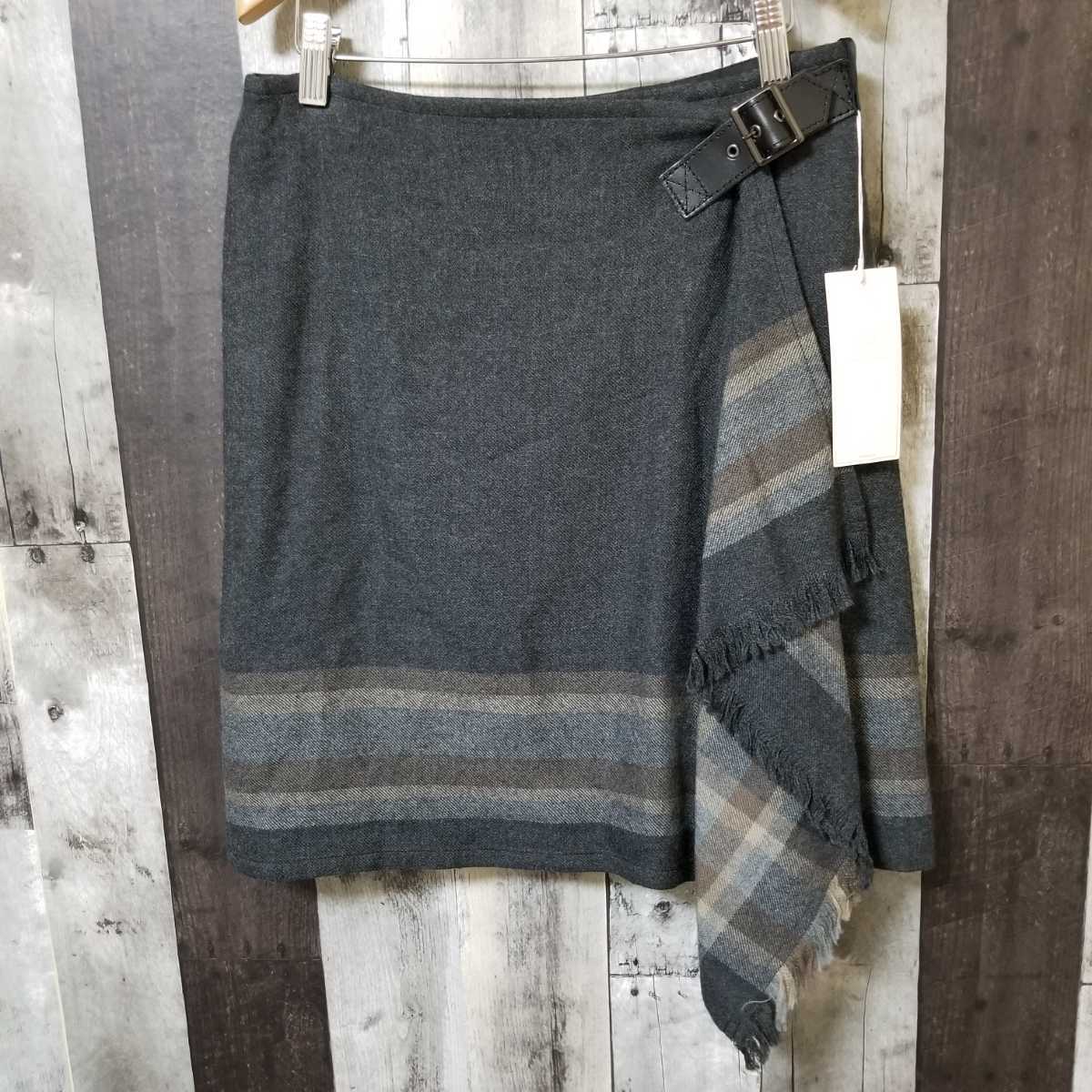 未使用 タグ付き 23区 ラップ スカート 巻き サイズ38 牛革 ベルト ウール レーヨン レディース拍卖
