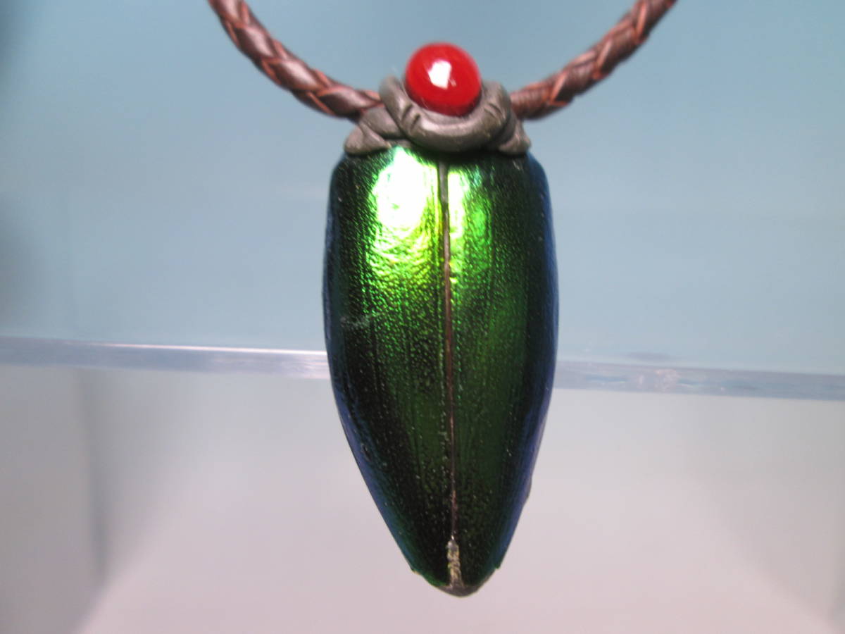 ☆HYO-TAN 玉虫&本瑪瑙飾りスカラベのペンダント&皮革ネックレス 11,68g拍卖