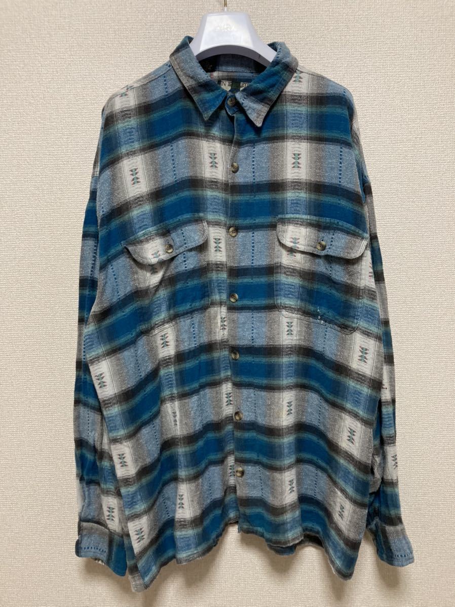 90's USAヴィンテージ IN PRIVATE フランネルシャツ オンブレチェック シャドーチェック ネイティブ柄 XL Vintage 長袖シャツ 90年代拍卖