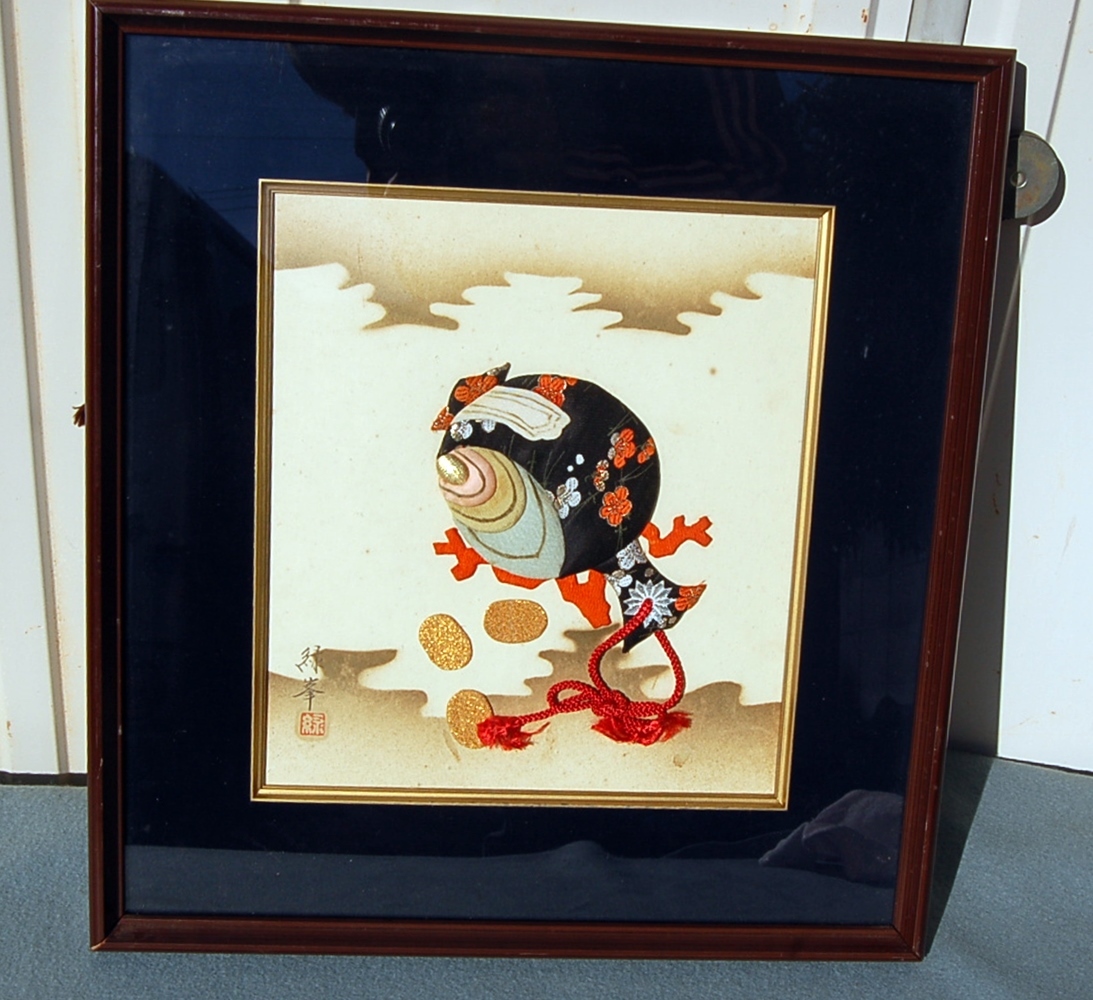 額装 押絵 貼り絵  打出の小槌/小判がザクザク  緑峯:作拍卖