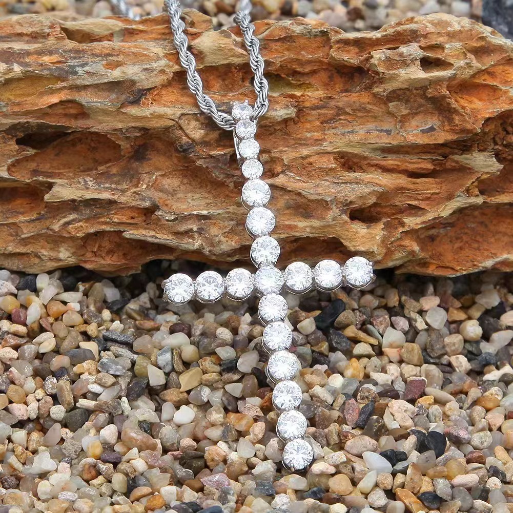 ZJM298 高級感 プレゼント ホワイトゴールド 新品 マイアミチェーン ネックレス クロス 18KGP メンズ レディース 高品質 極太喜平拍卖