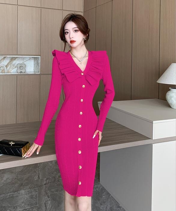 cjx1773★ ワンピースレディース●20代30代40代 着心地抜群 オフィス 極美品●ドレス ニット素材 タイト ローズ拍卖