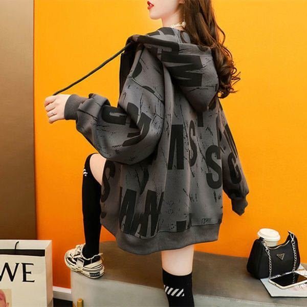 cxr82★パーカー アウター トップス 長袖 春秋 レディース 薄手 フード付き 英文字 大きいサイズ ゆったり拍卖