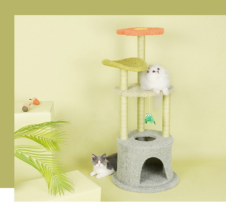 PYD2151★室内 転倒防止 ャットタワー キャットツリぎ隠れ家付サイザル 木製 キきー キャットランド 据え置き 木登りタワー 猫タワー爪と拍卖
