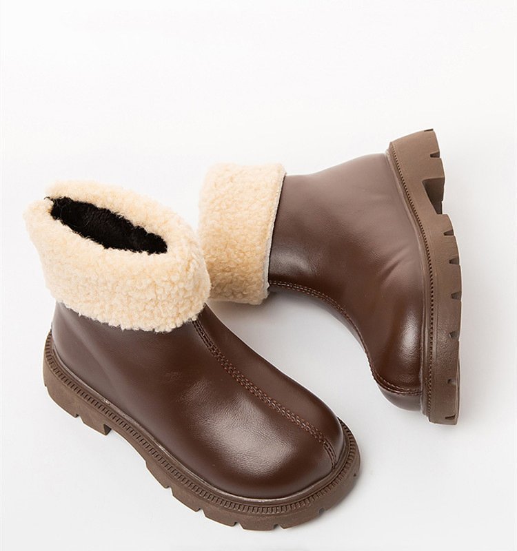 CJM1133★子供 マーチン ブーツ 秋 冬 新品 フリース 増厚 スノーブーツ ソフトレザー ガールズ ショートブーツ【2色可選】拍卖