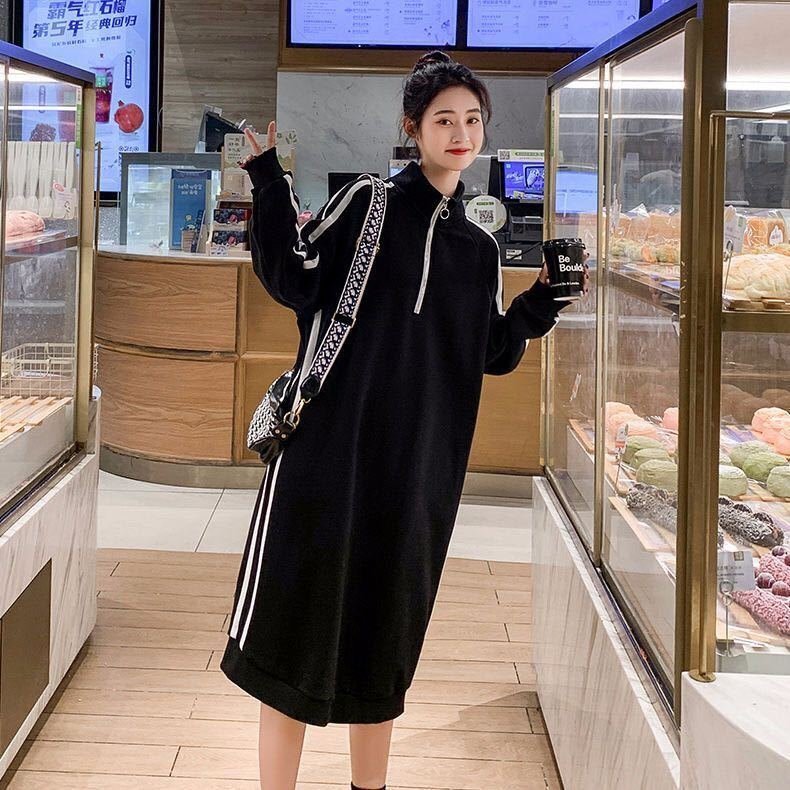 cxr76★レディース ロングワンピース トレーナーワンピ サイドライン 春秋 ゆったり 可愛い 長袖 大きいサイズ拍卖