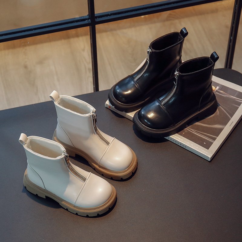 CJM1188★ガールズ マーティンブーツ ウィンター ニュースタイル 子供 フリース 厚手 レザーブーツ ウォーム ショートブーツ【2色可選】拍卖