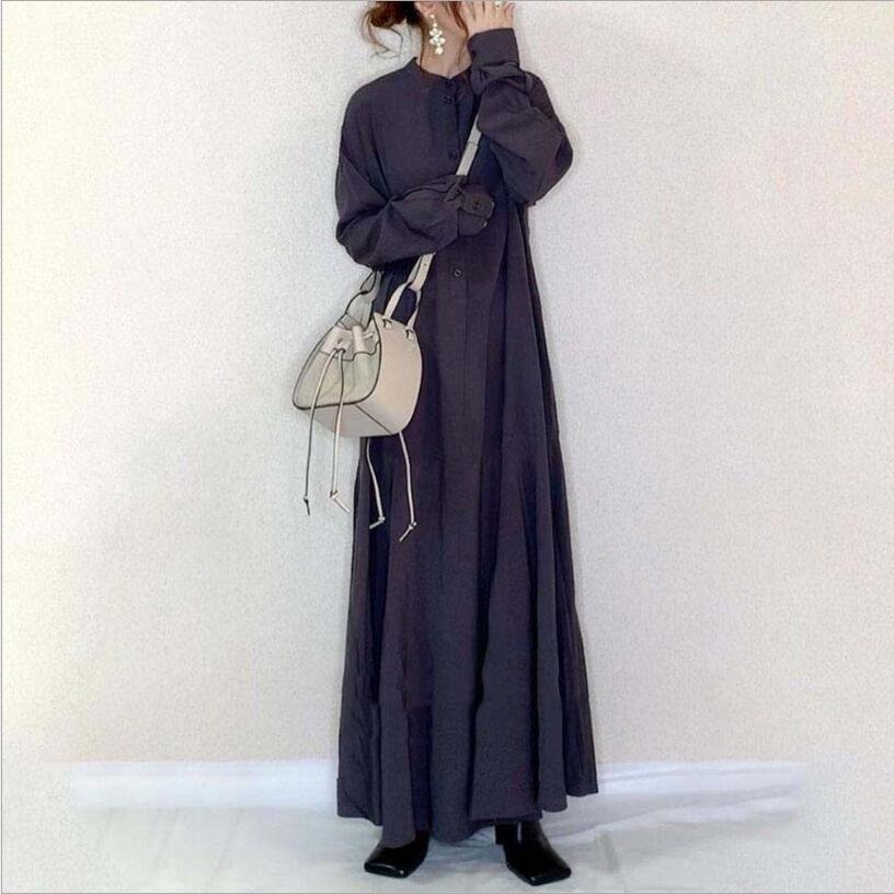 PYD1967★大人 上品 ワンピンピース ース レディース ロングワン長袖 着痩せ 体型カバピース ワ普段使い ー ンピース マキシワゆったり拍卖