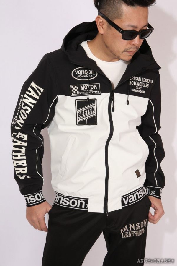 当店別注 バンソン VANSON 二層ストレッチ ZIPパーカー ホワイト【XLサイズ】NVSZ-2002 アメカジ ウィンドブレーカー バイカー拍卖