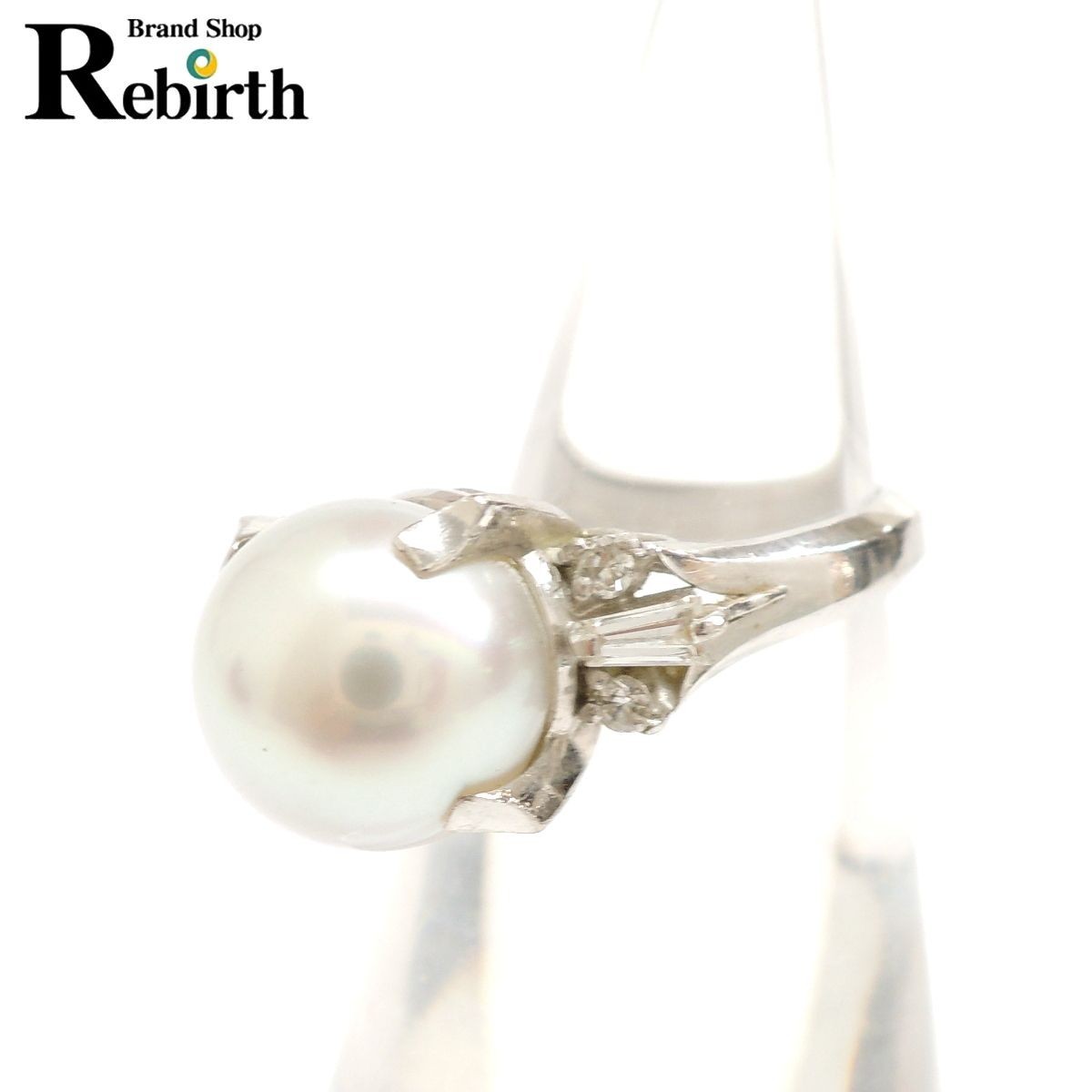 Pt900 南洋真珠9.8mm珠リング 上品なグレージュの輝き 0.15 0.09 #5相当 6.5g 天然パールプラチナジュエリー NT Bランク拍卖
