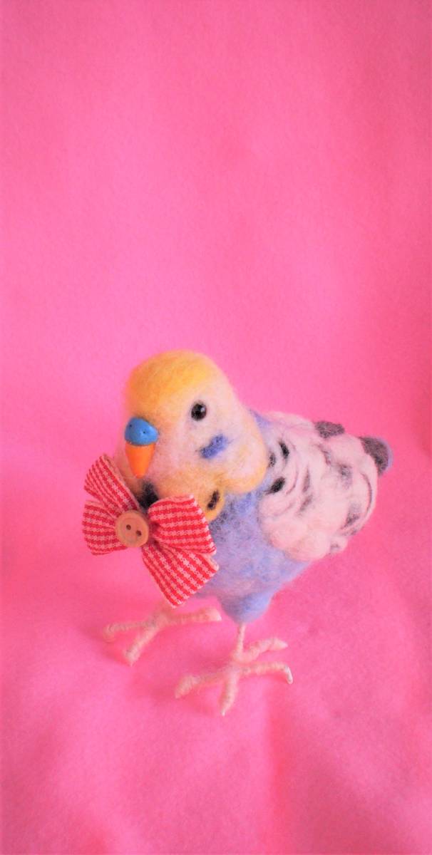 羊毛フェルト☆可愛いリボンのセキセイインコちゃん拍卖
